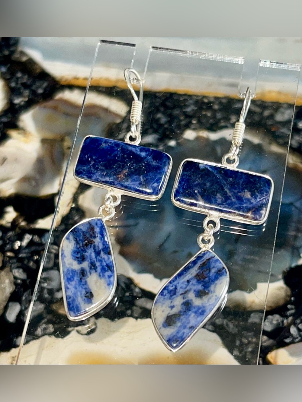 “The Mental Enhancer Stone “ Navy Sodalite Earrings 2 1/2”